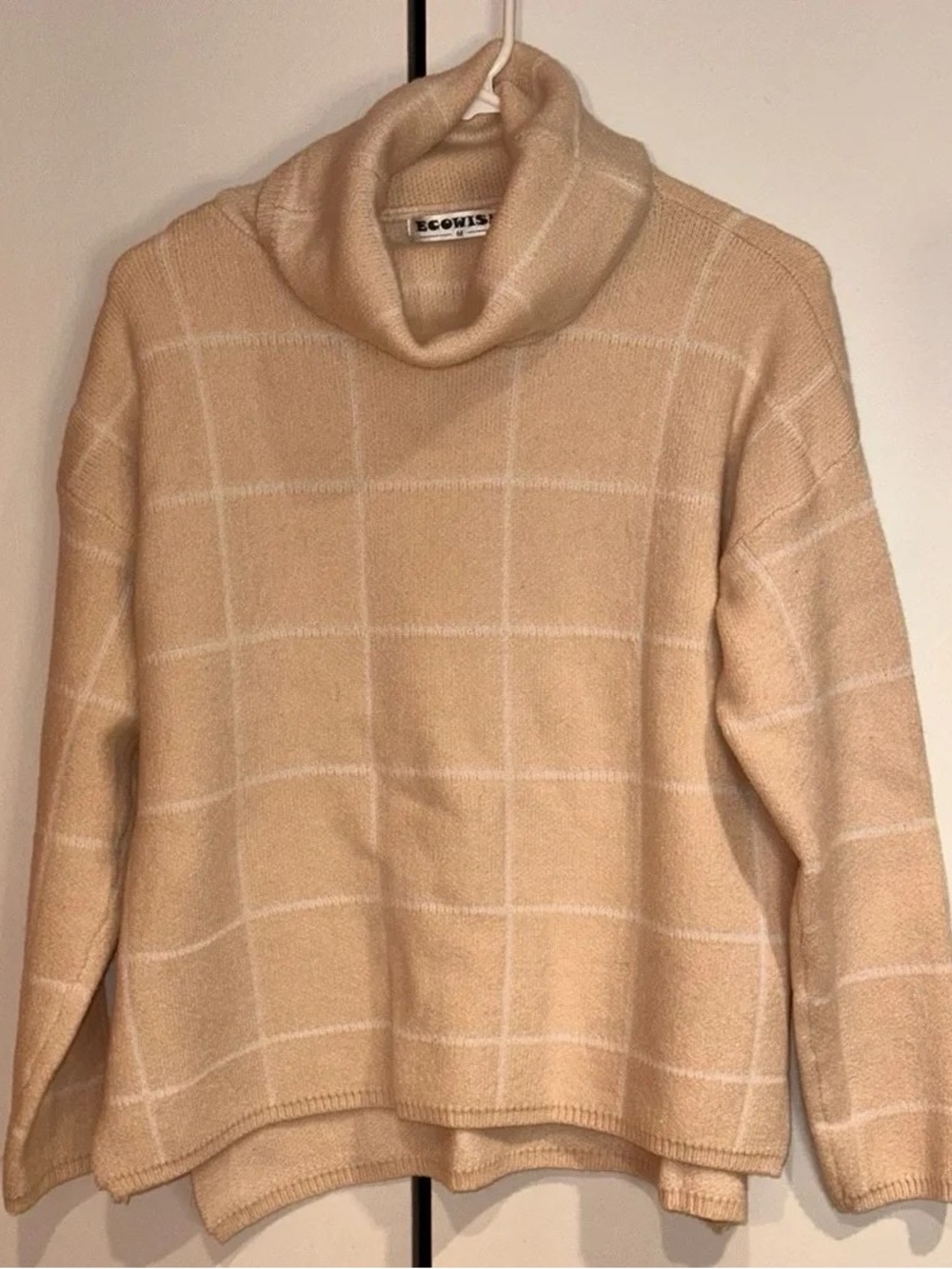 Wish Beige Windowpane Cowl Neck Sweater